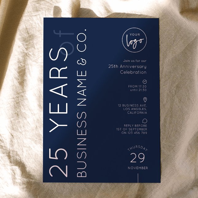 Navy Business Anniversary Dinner Corporate Logo Invitation (Creator Uploaded)