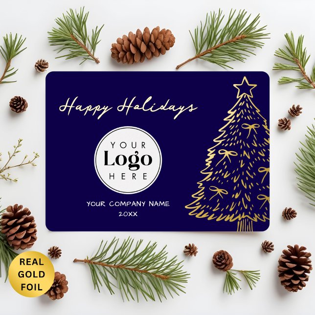 Navy Business Logo Christmas Thank You Foil Card (Creator Uploaded)