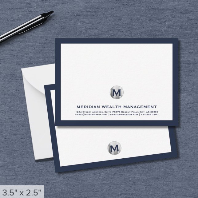 Navy Business Monogram Note Cards (Creator Uploaded)