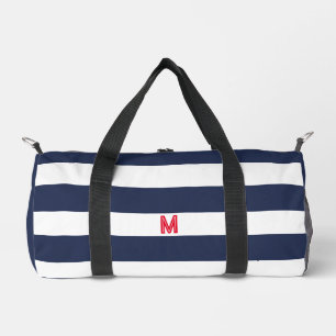 Navy Cabana Stripe & Personalised Red Monogram Duffle Bag