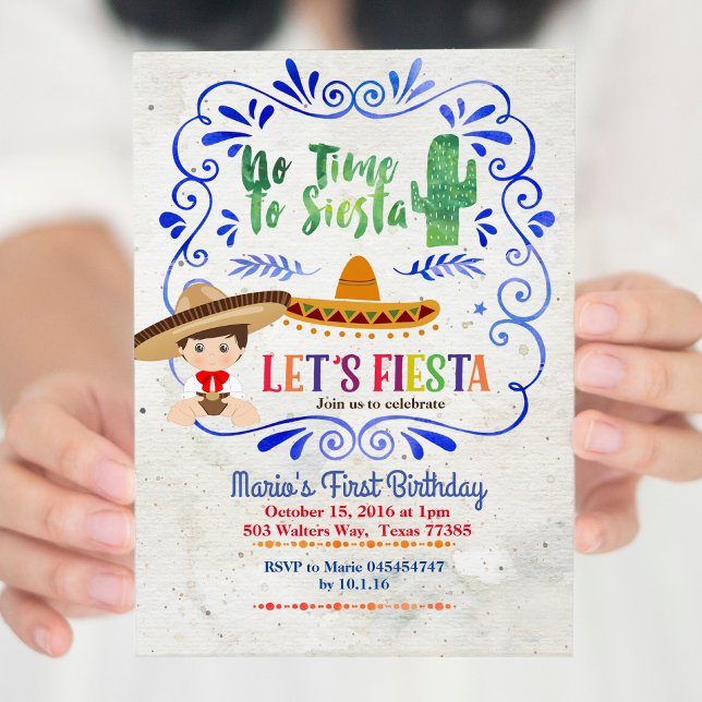 Navy Cactus Boy Mexican Fiesta 1st Birthday Invitation (Creator Uploaded)