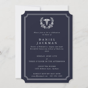 Navy Caduceus+Laurel Medical School Graduation Invitation