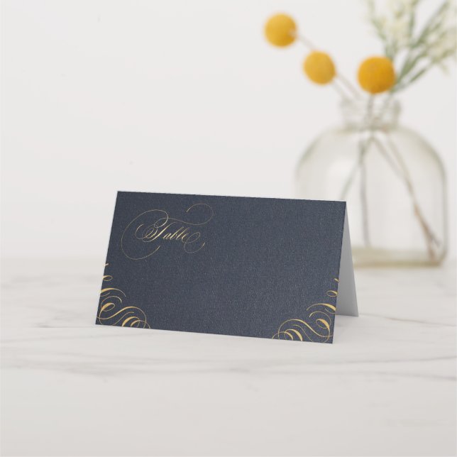 Navy calligraphy vintage wedding place cards (Front)