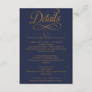 Navy Calligraphy Wedding Details Card