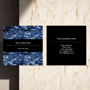 Navy Camo, Blue Camouflage, Military, Army Square Business Card