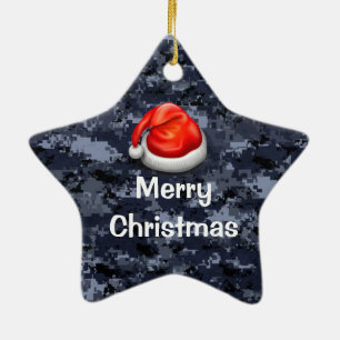 Navy Camo T-Shirt Merry Christmas Ornament