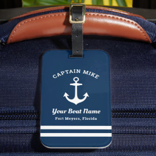 Navy Captain Anchor Custom Boat Name Luggage Tag