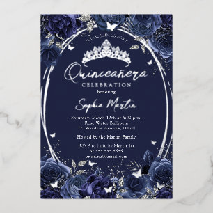 Navy Captivating Floral Butterfly Quinceanera