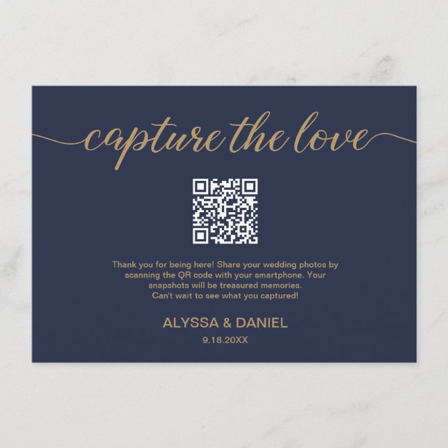 Navy Capture the love QR code wedding photo share Enclosure Card (Front)