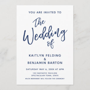 Navy Casual Modern Minimal Hand Typography Wedding Invitation