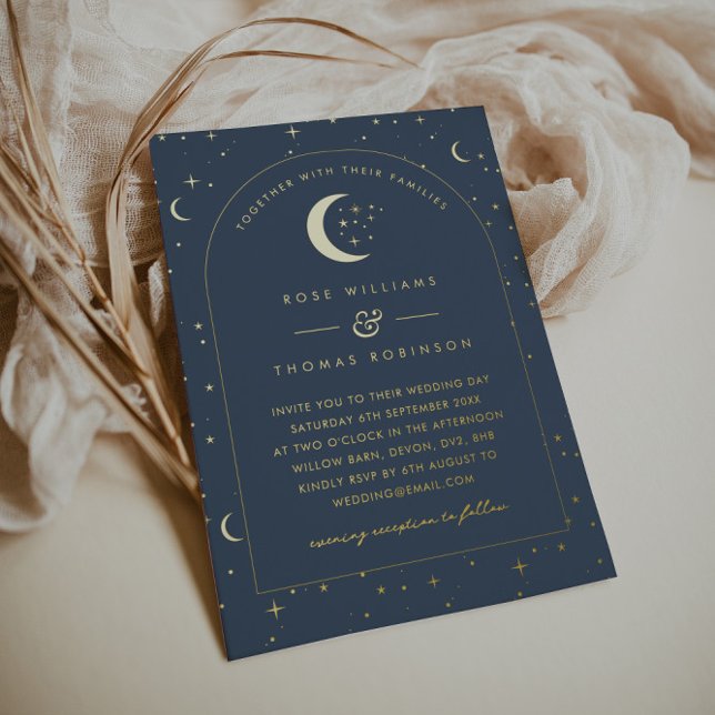 Navy Celestial Arched Wedding Invitation (Zazzle Navy Celestial Arched Wedding Invitation Foil Invitation)
