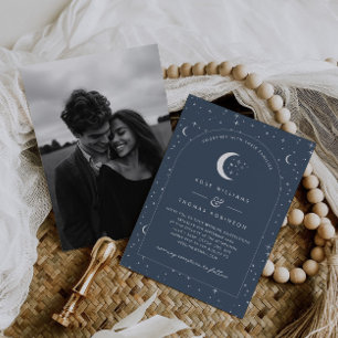 Navy Celestial Arched Wedding Invitation Photo