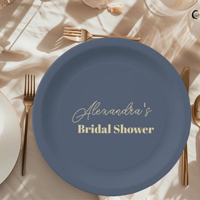Navy Celestial Crescent Moon Bridal Shower Paper Plate (Creator Uploaded)