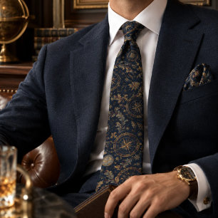 Navy Celestial Explorer Antique Astrolabe Compass Tie
