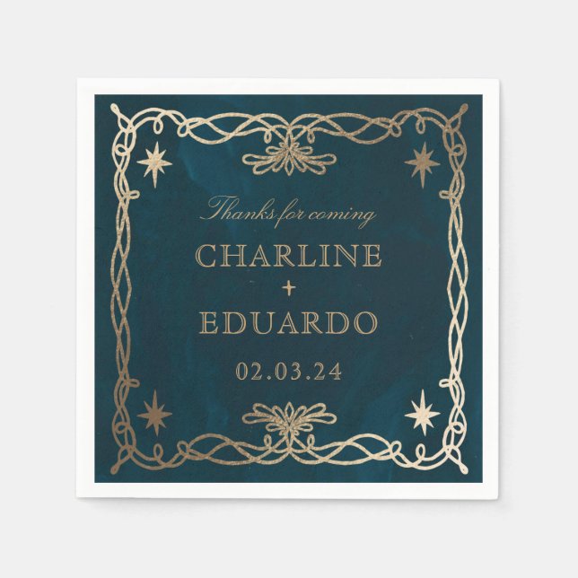 Navy Celestial Fantasy Gold Ivy Wedding  Napkin (Front)