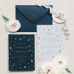 Navy Celestial Gold Stars Moon Elegant Wedding Invitation<br><div class="desc">Navy Mystical Gold Stars Moon Astronomy Wedding Invitation</div>