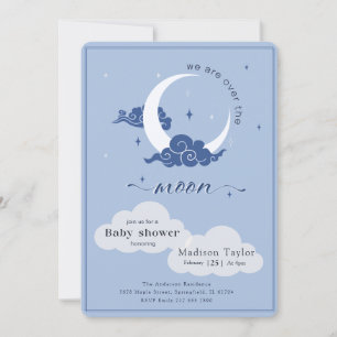Navy Celestial Moon and Stars Baby Shower Invitation