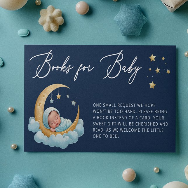 Navy Celestial Moon Stars Books for Baby Card (Creator Uploaded)