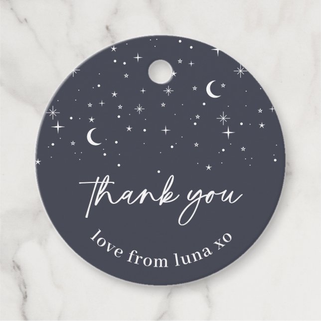 Navy Celestial Round Thank You Tag (Front)