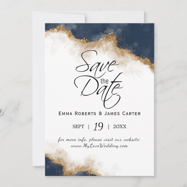 Navy Celestial Save the Date Card (Front)