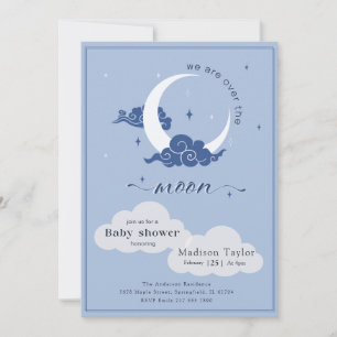 Navy Celestial Stars Over the Moon Baby Shower Invitation