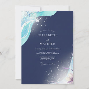 Navy Celestial Watercolor Wedding Invitation