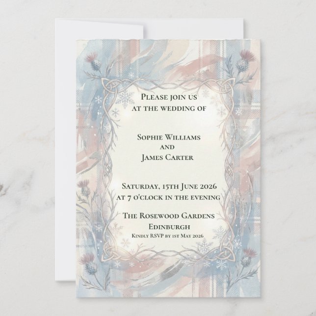 Navy Celtic Thistle Wedding Invitation (Front)
