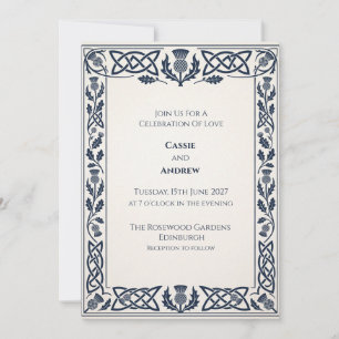 Navy Celtic Thistle Wedding Invitation