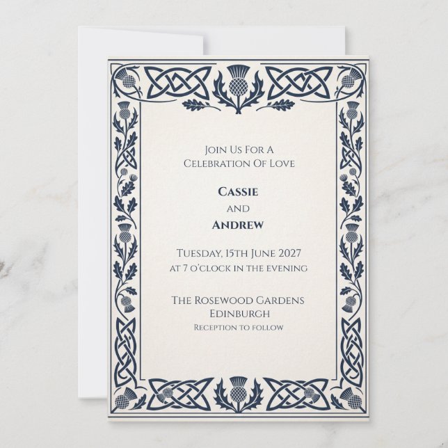 Navy Celtic Thistle Wedding Invitation (Front)