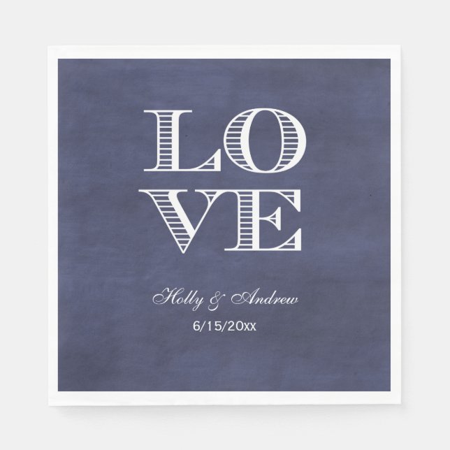 Navy Chalkboard Background, White LOVE Napkins (Front)