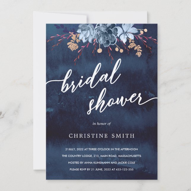 Navy Chalkboard Floral Bridal Shower Invitation (Front)