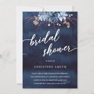 Navy Chalkboard Floral Bridal Shower Invitation