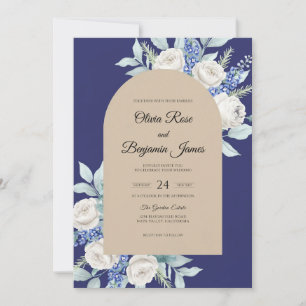 Navy Champagne Leaf Wedding Invitation