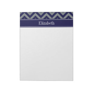 Navy, Charcoal LG Chevron Navy Blue Name Monogram Notepad