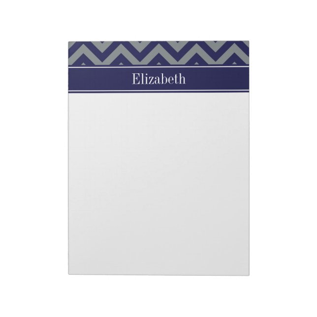 Navy, Charcoal LG Chevron Navy Blue Name Monogram Notepad (Rotated)