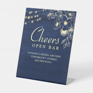 Navy Cheers Open Bar Wedding Sign