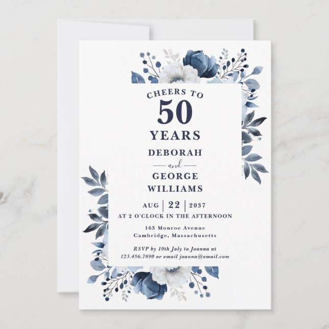 Navy Cheers To 50 Years Wedding Anniversary  Invitation (Front)
