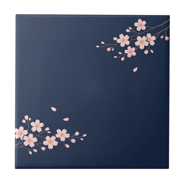 Navy Cherry Blossom Branch Tile (Front)