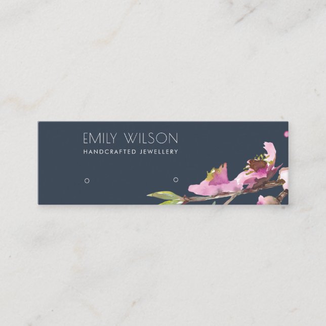 NAVY CHERRY BLOSSOM STUD EARRING DISPLAY LOGO MINI BUSINESS CARD (Front)