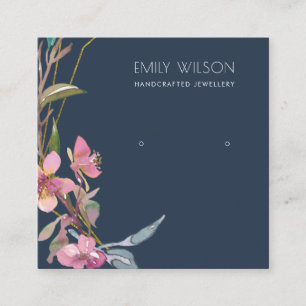 NAVY CHERRY BLOSSOM STUD EARRING DISPLAY LOGO SQUARE BUSINESS CARD