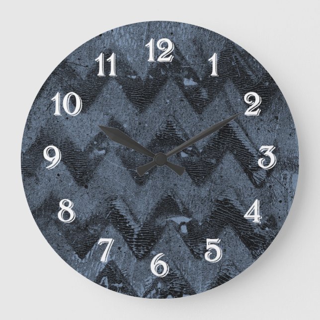 Navy Chevron Abstract Large Clock (Front)