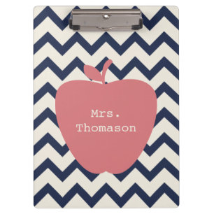 Navy Chevron Coral Apple Teacher Clipboard