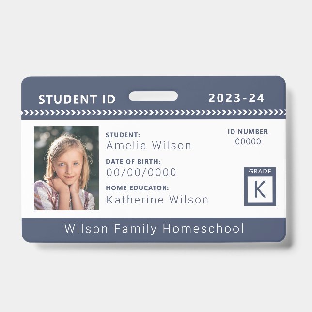 Navy Chevron Homeschool Student ID Badge (Front)