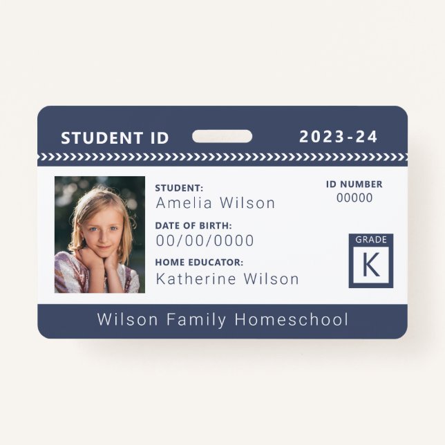 Navy Chevron Homeschool Student ID Badge (Front)