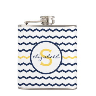 Navy Chevron Monogram Hip Flask