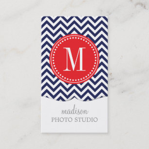 Navy Chevron Zigzag Personalised Monogram Business Card