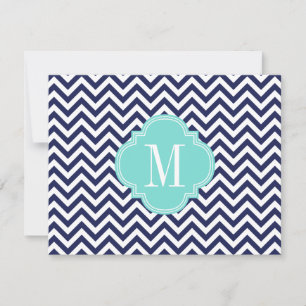 Navy Chevron Zigzag Personalised Monogram Note Card