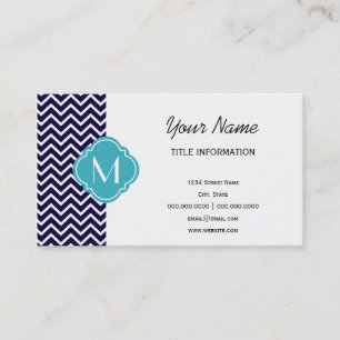 Navy Chevron Zigzag Stripes with Monogram Business Card