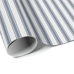 Navy Chevrons Ticking Stripes on Light Grey Wrapping Paper
