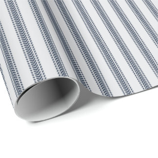 Navy Chevrons Ticking Stripes on Light Grey Wrapping Paper